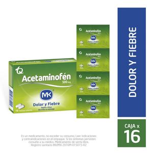Acetaminofen 500 Mg Caja X 16 Tabletas Recubiertas Mk