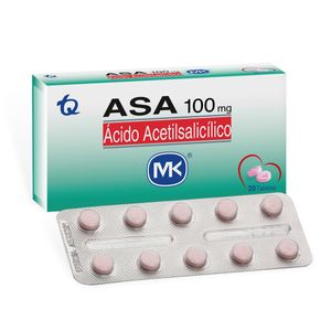 Asa 100 Mg Acido Acetilsalicilico  Mk X 20 Tab