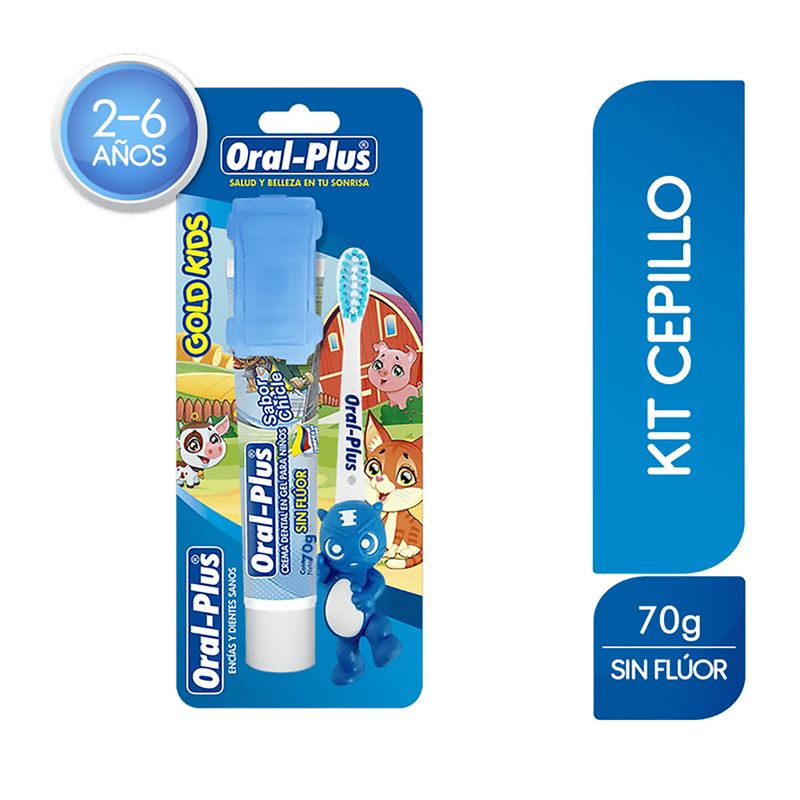 Kit-Oral-Plus-Cepillo-Dental-Gold-Kids--Crema-Dental-Sin-Fluor-X-70-G--