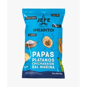 El Jefe Papas-Platanos-Chicharron Sal Marina (Azul) X 60 Gr