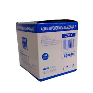Aguja Hipodermica Life Care 27G X 1'' X 100 Unidades
